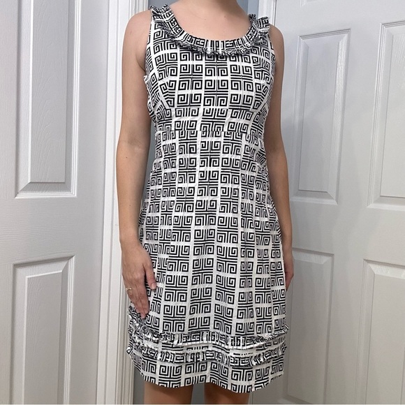 Tory Burch Dress Mini Shift Black White Geometric Designer Size 2 Extra Small - Picture 1 of 7